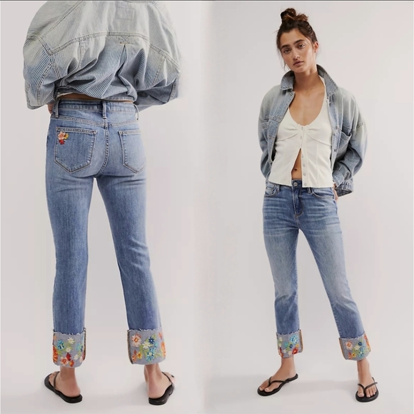 DRIFTWOOD Denim - DRIFTWOOD Colette Floral Cropped Jean Mid Rise Boho Size 27